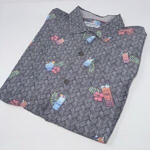 Tommy Bahama Coconut Point Tiki Print Hawaiian Shirt Gray Tencel - Size Large